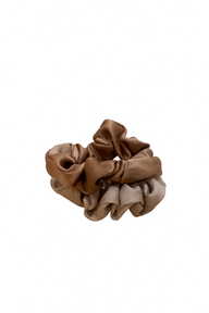 Satin Scrunchies Duo- Brown Bear & Adobe Beige