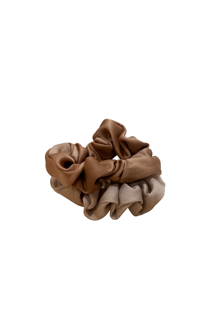 Satin Scrunchies Duo- Brown Bear & Adobe Beige
