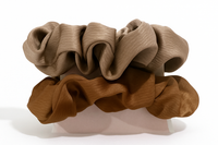 Satin Scrunchies Duo- Brown Bear & Adobe Beige